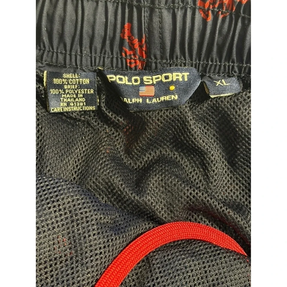 Polo Sport Ralph Lauren Swim Trunks Navy Blue Red Lobster Printed Mens XL Preppy
